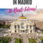 A Pinterest pin about 10 Unique Experiences in Madrid showing an aerial view of Círculo de Bellas Artes