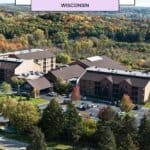 aerial view of the Timber Ridge Lodge & Waterpark, Wisconsin surrounded with trees