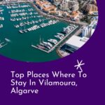 a pin with an aerial view of Vilamoura Marina. where to stay in vilamoura