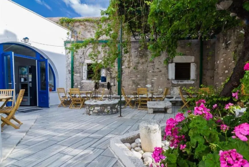 garden at Captain Manolis in Paros greece - 12 Hostels in Paros, Greece You’ll Love!