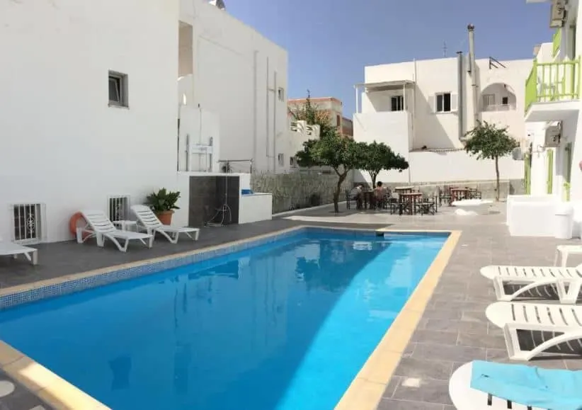 pool area at the Frangiscos in Paros, Greece