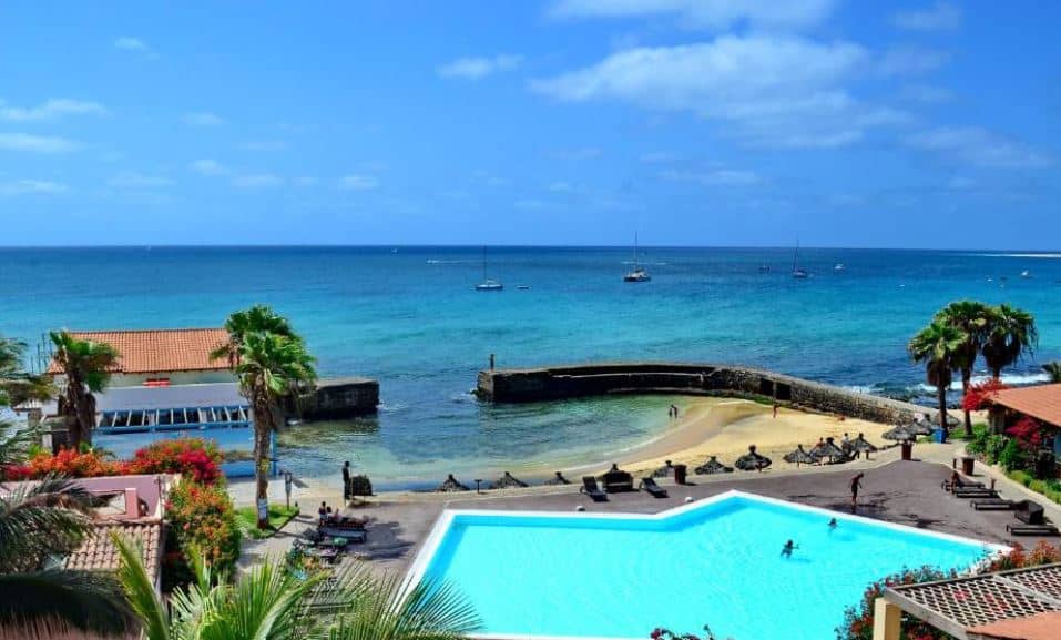 pool area located on the beach at Porto Antigo Hotel BB in Santa Maria, Cape Verde