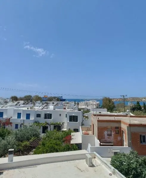 view from the rooftop of the sea at PAROS ALL INN Hostel in Greece