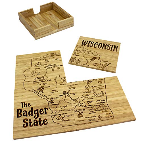 a wisconsin map square puzzle coaster