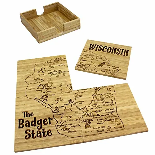 a wisconsin map square puzzle coaster