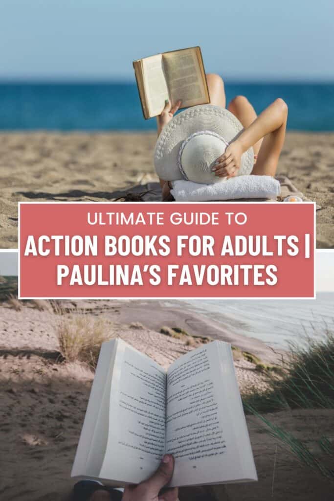 a pin with 2 photos related to action books for adults