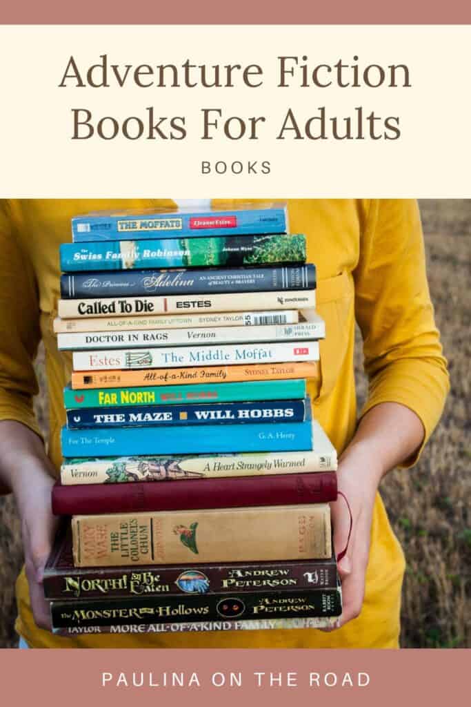 a pin with a girl carrying books. Adventure Fiction Books For Adults