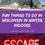 two glass domes on a snowy land, Domes in Milwaukee, Wisconsin, USA; neon sign reading ESCAPE