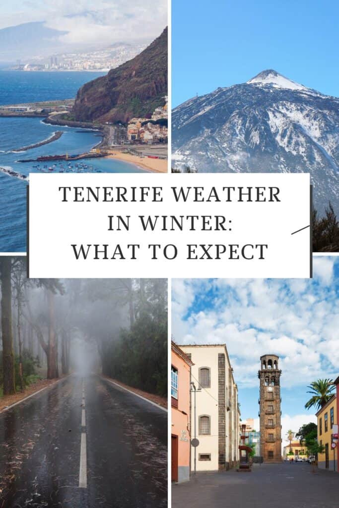 an aerial view of a beach with a view of a mountain and a city town; Pico del Teide at dusk - 3718 m high mountain and volcanic landscape of Teide National Park covered with snow; an empty road in the middle of a forest on a rainy day; a large clock tower in the middle of a city