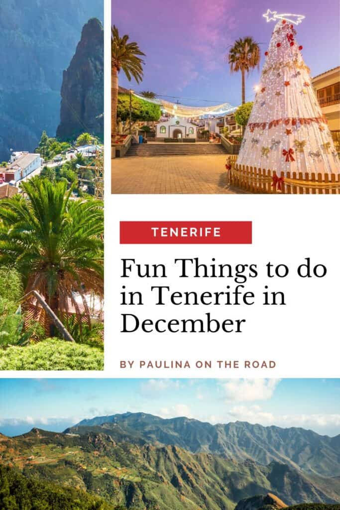 aerial View a town along the ridge of mountain filled with trees; Town center with Christmas market at dusk under blue and purple sky with palmtrees and mountains in background; View of rolling hills and mountains leading towards under a bright blue sky with wispy clouds