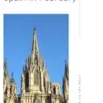 Where to go in Spain in February a facade of sagrada familia with the blue sky at the back