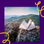 a pin with an opened book on a mountain. best books about wisconsin