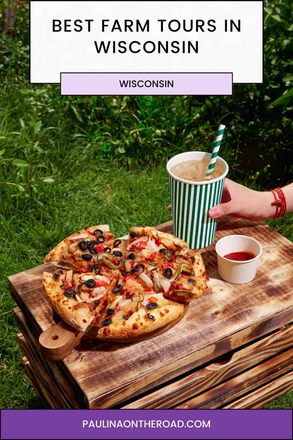 a wooden table topped with a pizza and a cup of coffee