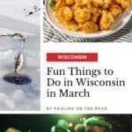 a person is holding a fish on the line on ice; crispy cheese curds on a white plate with dipping sauce; four people enjoying st patrick's day party; crispy cheese curds on a white plate with dipping sauce