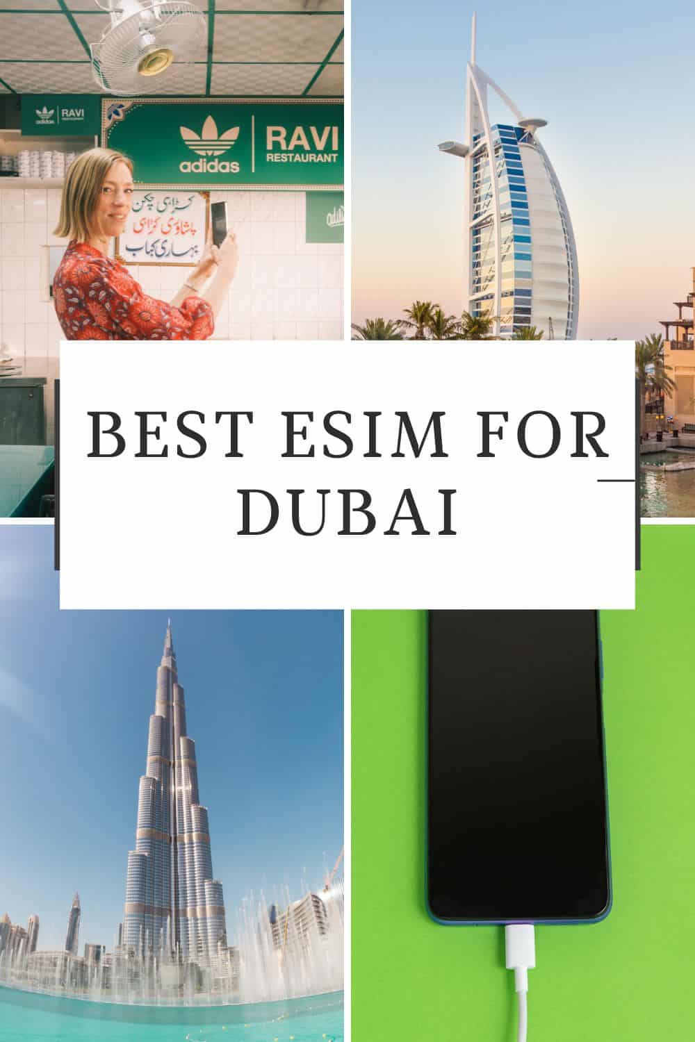 a woman in a red dress in a restaurant with a phone taking a picture; the burj al arab hotel in dubai; a cell phone with a charging cable attached to it; burj khalifa, dubai, united arab emirates - dubai