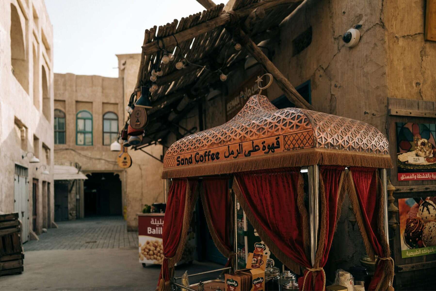 Experience a traditional sand coffee stall in Dubai's old town market, showcasing rich cultural heritage.