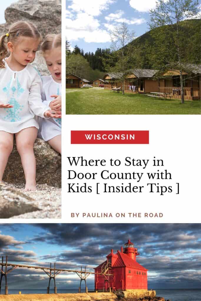 a pin with a photo collage with photos of kids and Door County