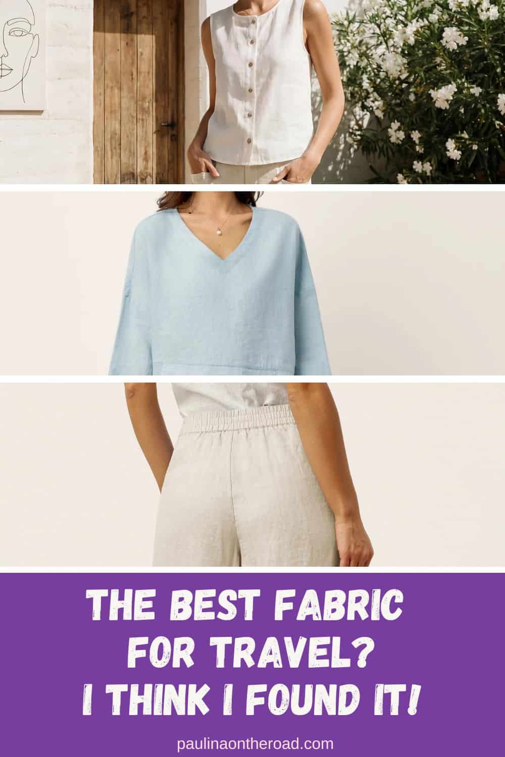 close up of a woman with a white top; closeup of khaki pants; close up of a woman with a blue top